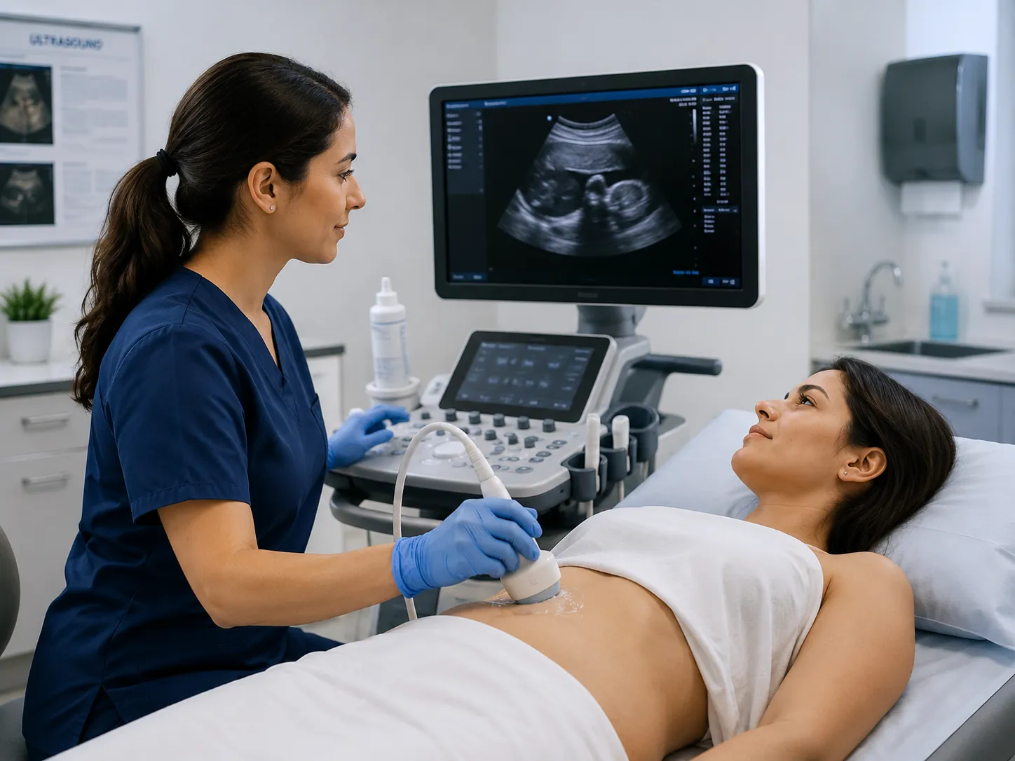 Clínico realizando un examen de ultrasonido