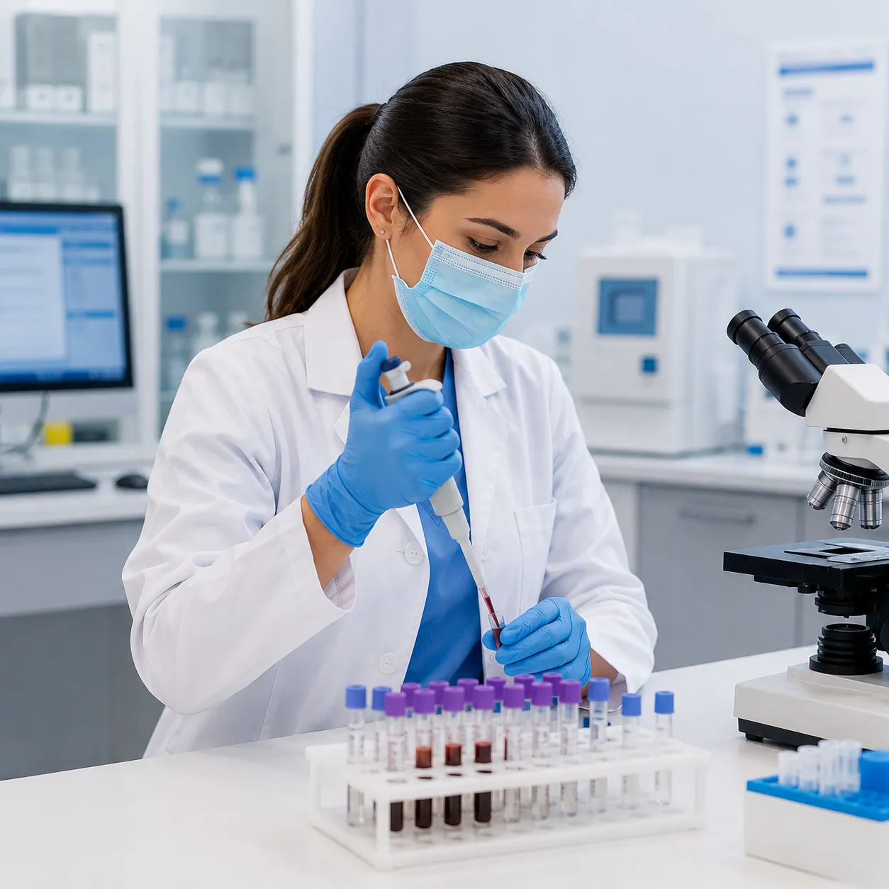 Técnico de laboratorio de diagnóstico listo para ayudar a los pacientes