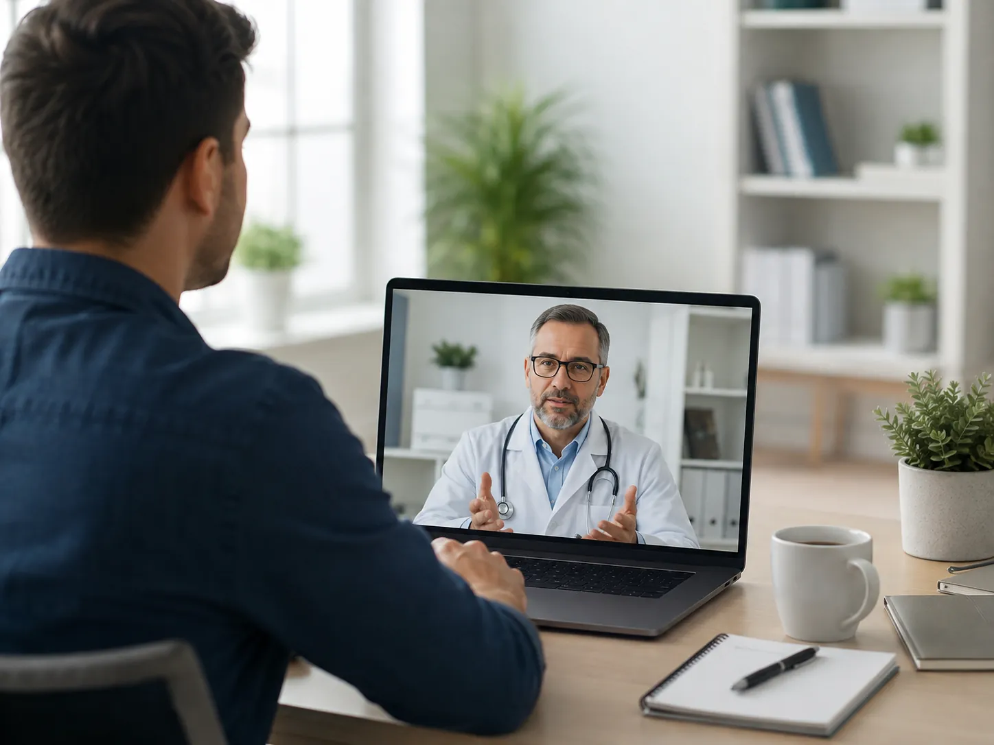 Employee having a virtual consultation with a doctor on a laptop